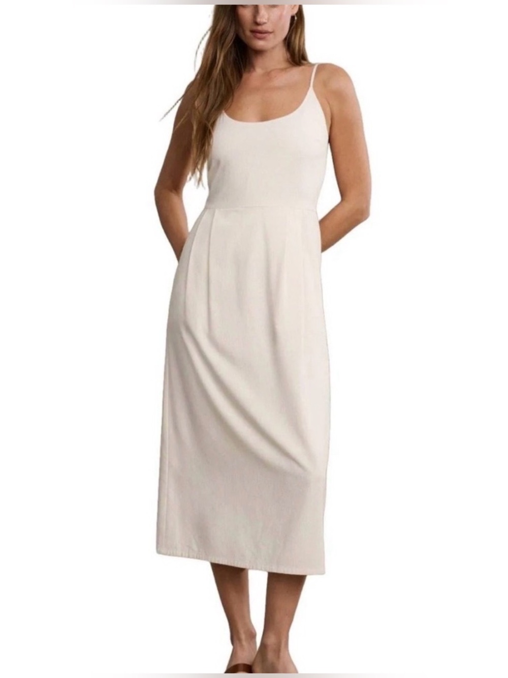 Jenni Kayne Ivory Silk Rhode Dress Spaghetti Strap Cream Midi Dress Sz Xs